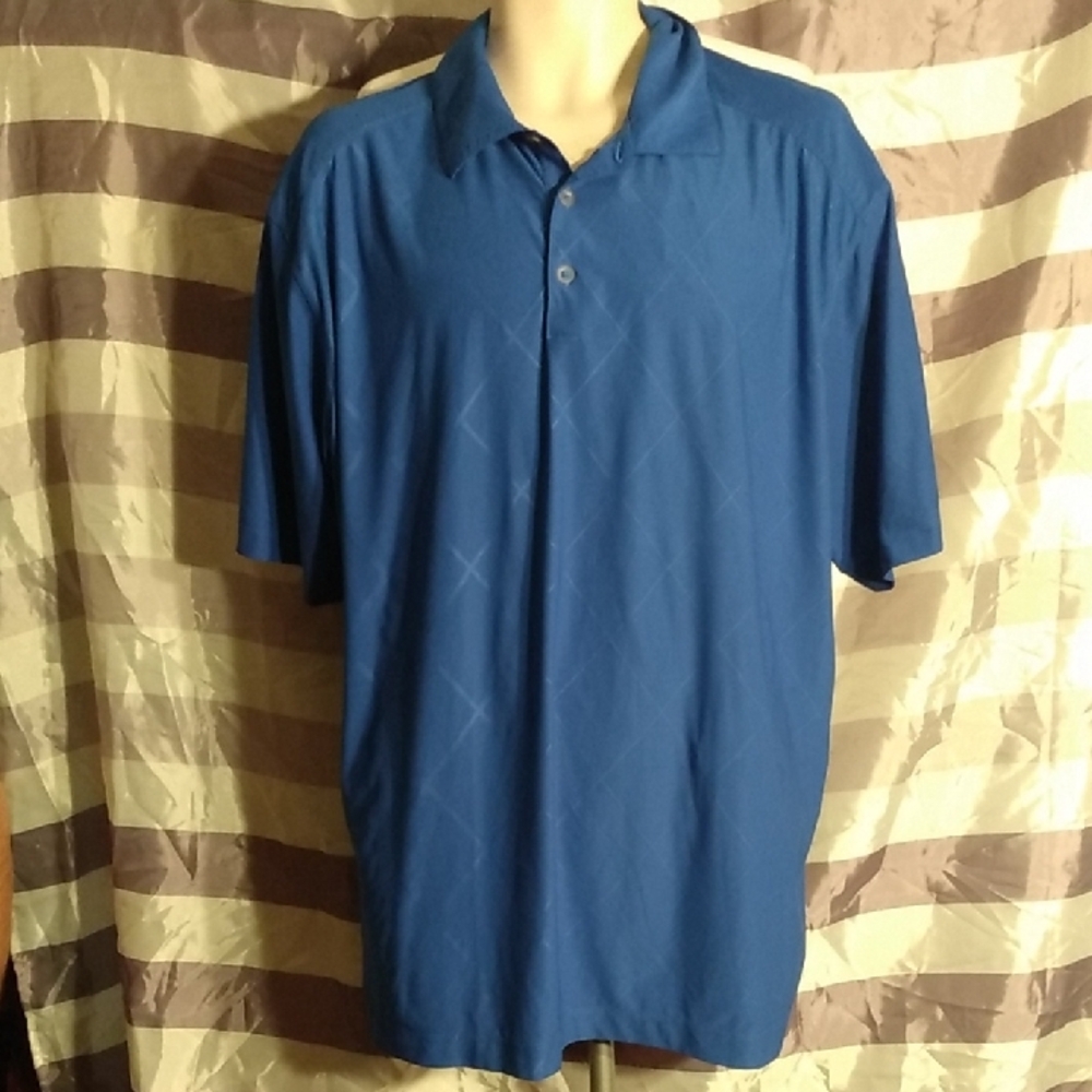 Nike Golf XL Mens Dri-Fit Blue Argyle Diamond Pattern Short Sleeve Polo Shirt